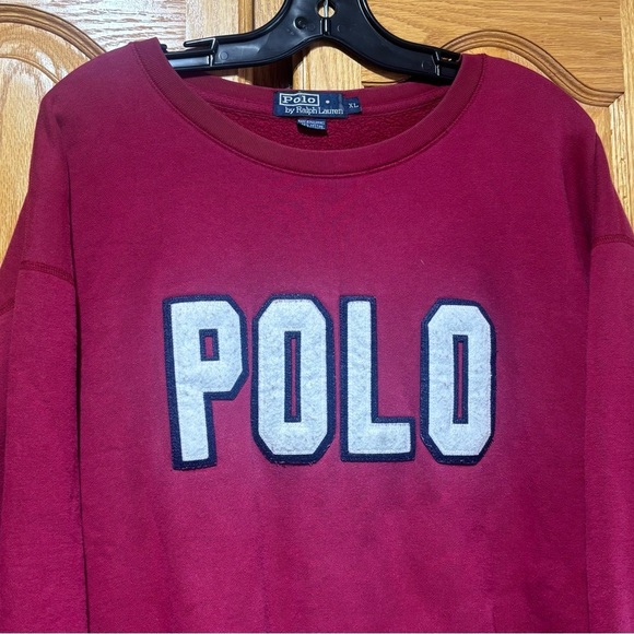 Vintage 90’s Polo Ralph Lauren Spell Out Men's Burgundy Crewneck Sweatshirt XL - Picture 2 of 5